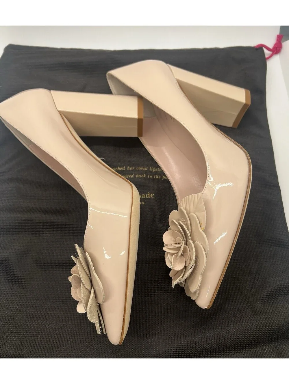 Kate Spade NY Pixanne Too heels 6.5 nude blush patent leather flower NIB